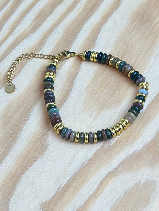 Mørk/Grøn perle armbånd